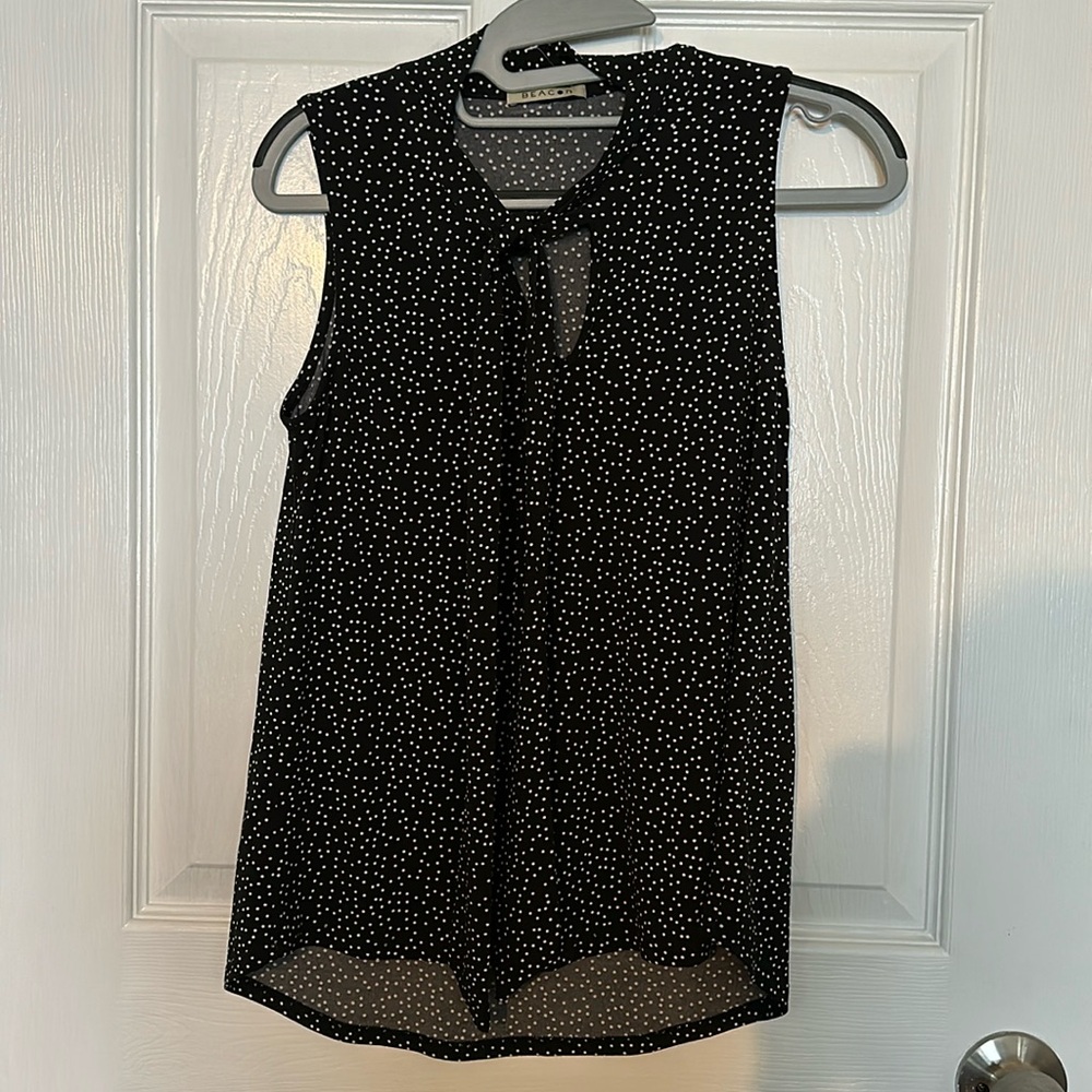 NWOT Black & Off White Dotted Tie Neck Blouse